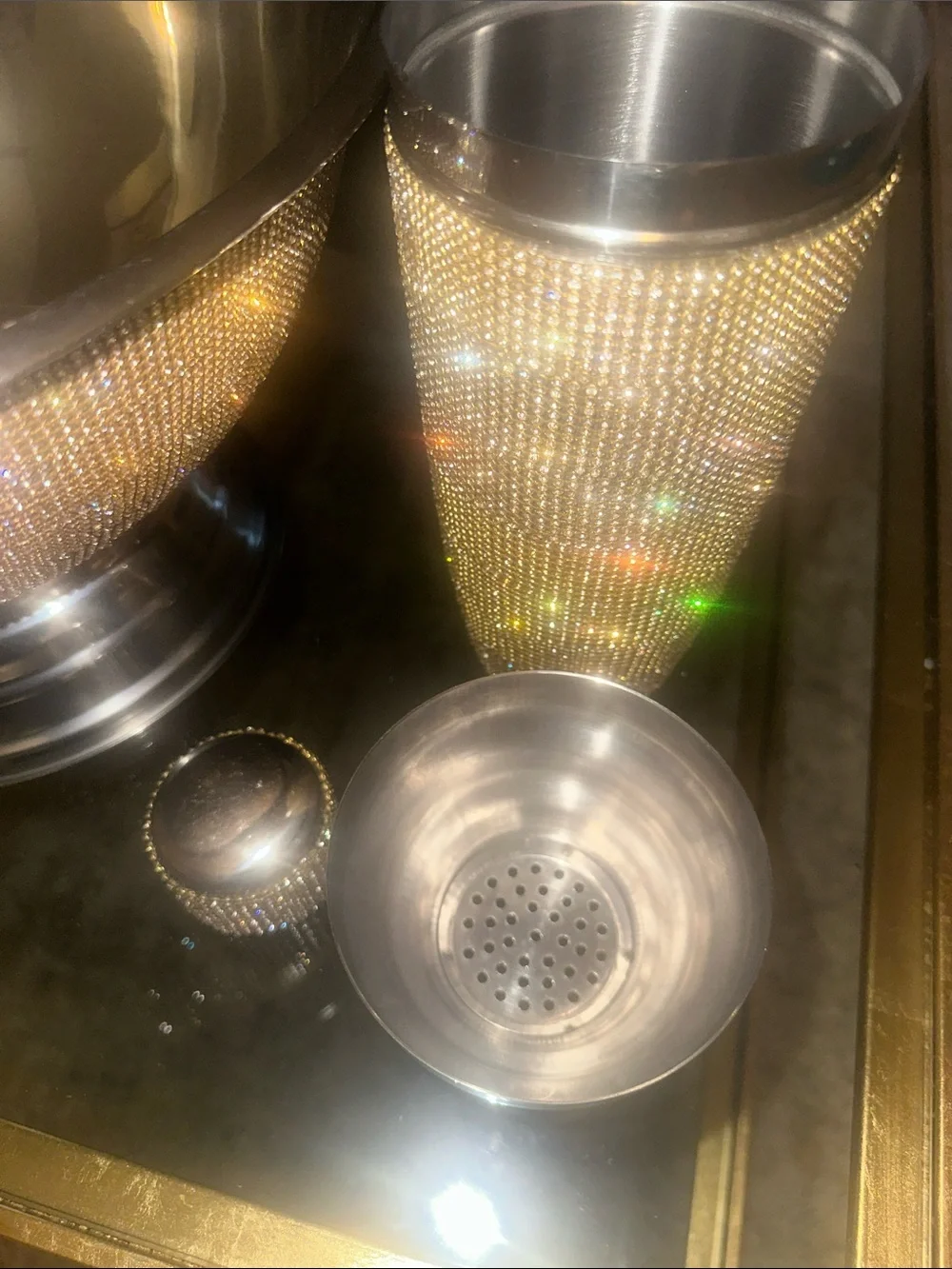 Gold Crystal-Embellished Martini Glasses and Champagne Bucket Set